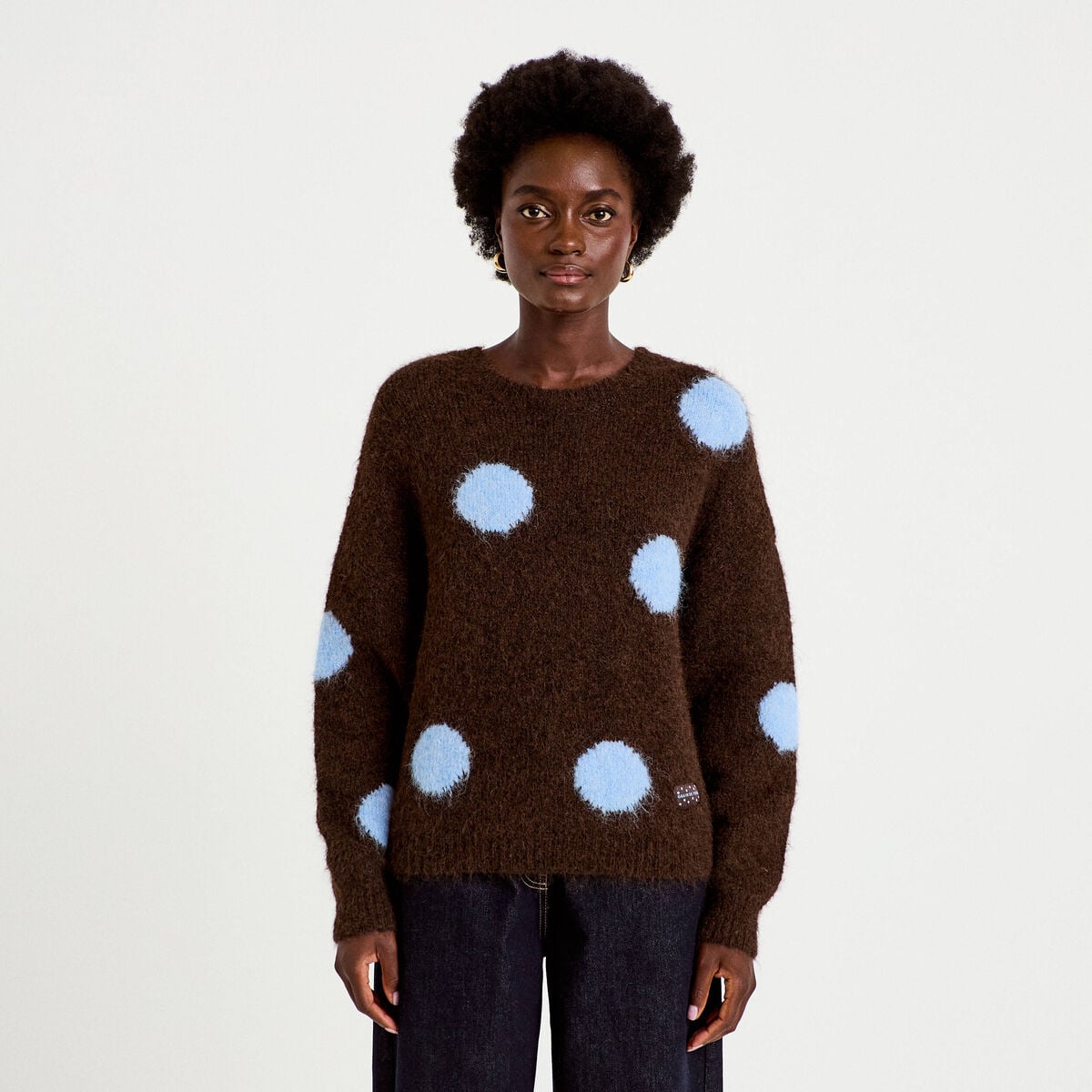 Pull manches longues marron fonc&eacute; femme