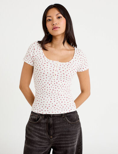 T-shirt c&ocirc;tel&eacute; blanc femme