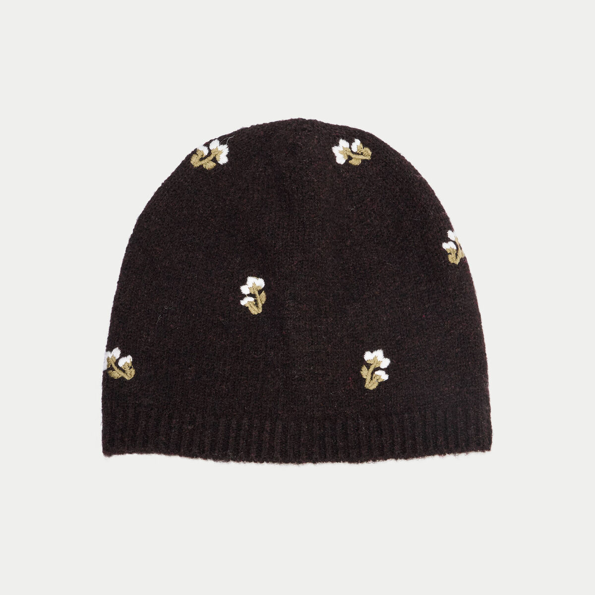 Bonnet avec broderie marron fonc&eacute; femme