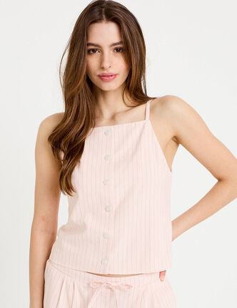 Gilet ajust&eacute; col v bretelles fines rose femme