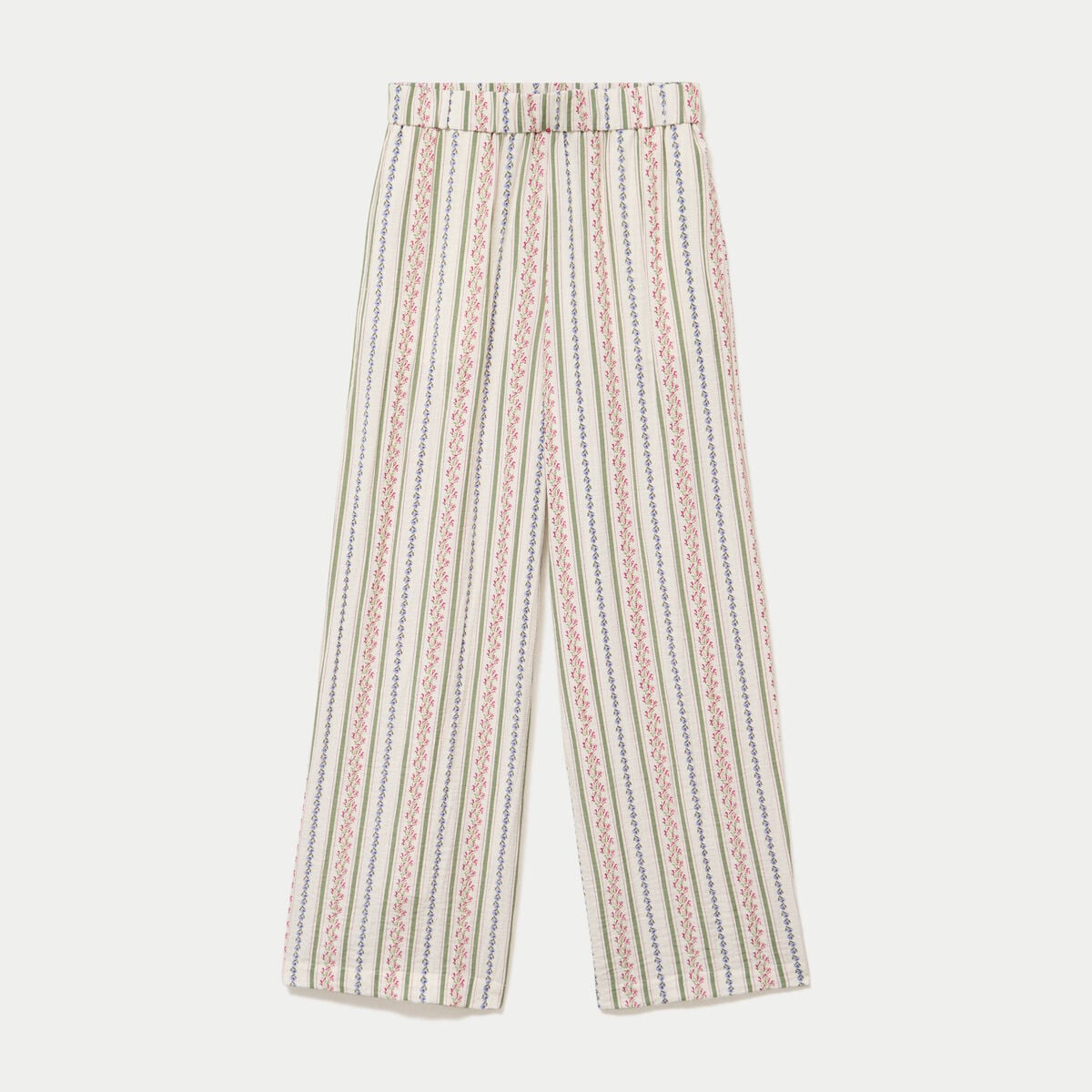 Pantalon large taille &eacute;lastiqu&eacute;e beige femme