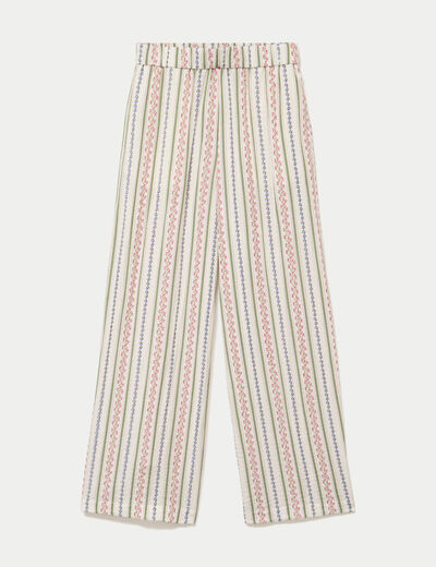 Pantalon large taille &eacute;lastiqu&eacute;e beige femme