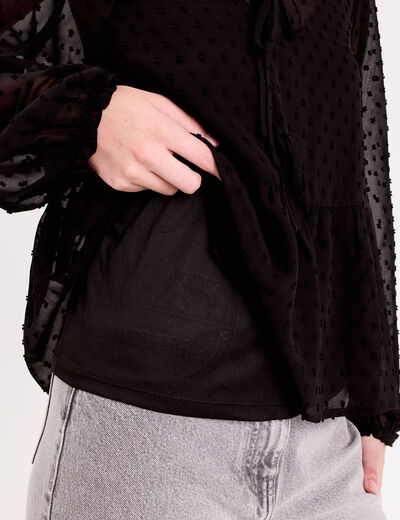 Blouse courte droite col v noir femme