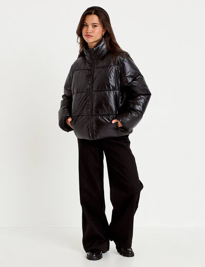 Doudoune col montant bas resserr&eacute; noir femme