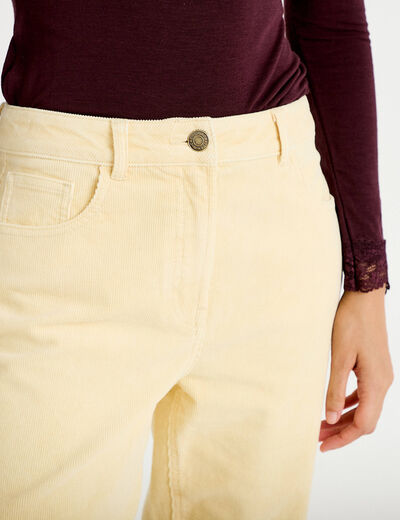 Pantalon droit en velours jaune femme