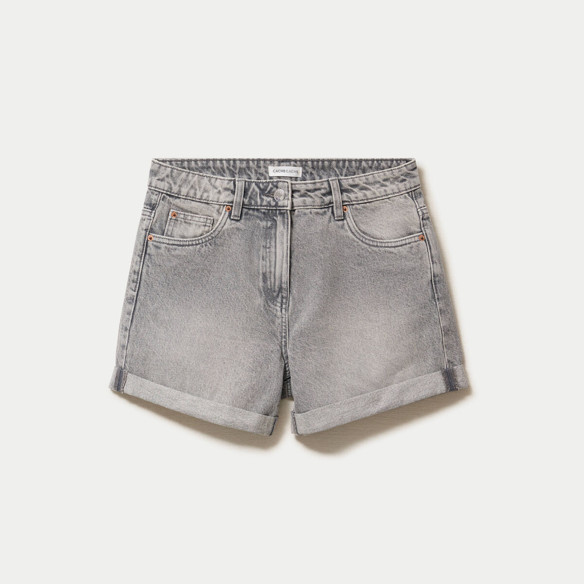 Short mom taille haute en jean denim gris femme