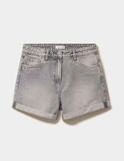 Short mom taille haute en jean denim gris femme