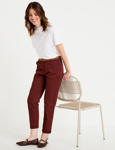 Pantalon chino 7/8&egrave;me marron femme