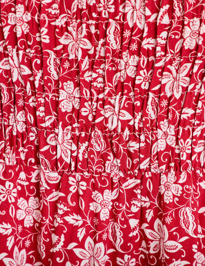 Robe longue &eacute;vas&eacute;e smock&eacute;e rouge femme