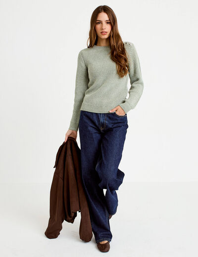 Pull manches longues brillant vert pastel femme