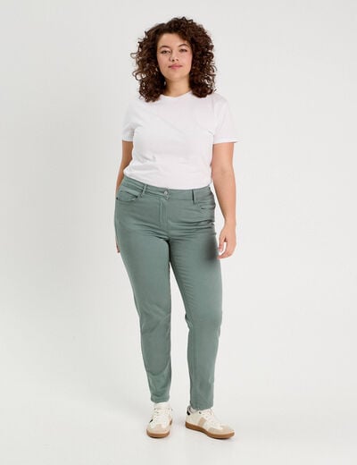 Jeans slim 5 poches vert fonc&eacute; femme