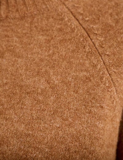 Pull col montant manches longues camel femme