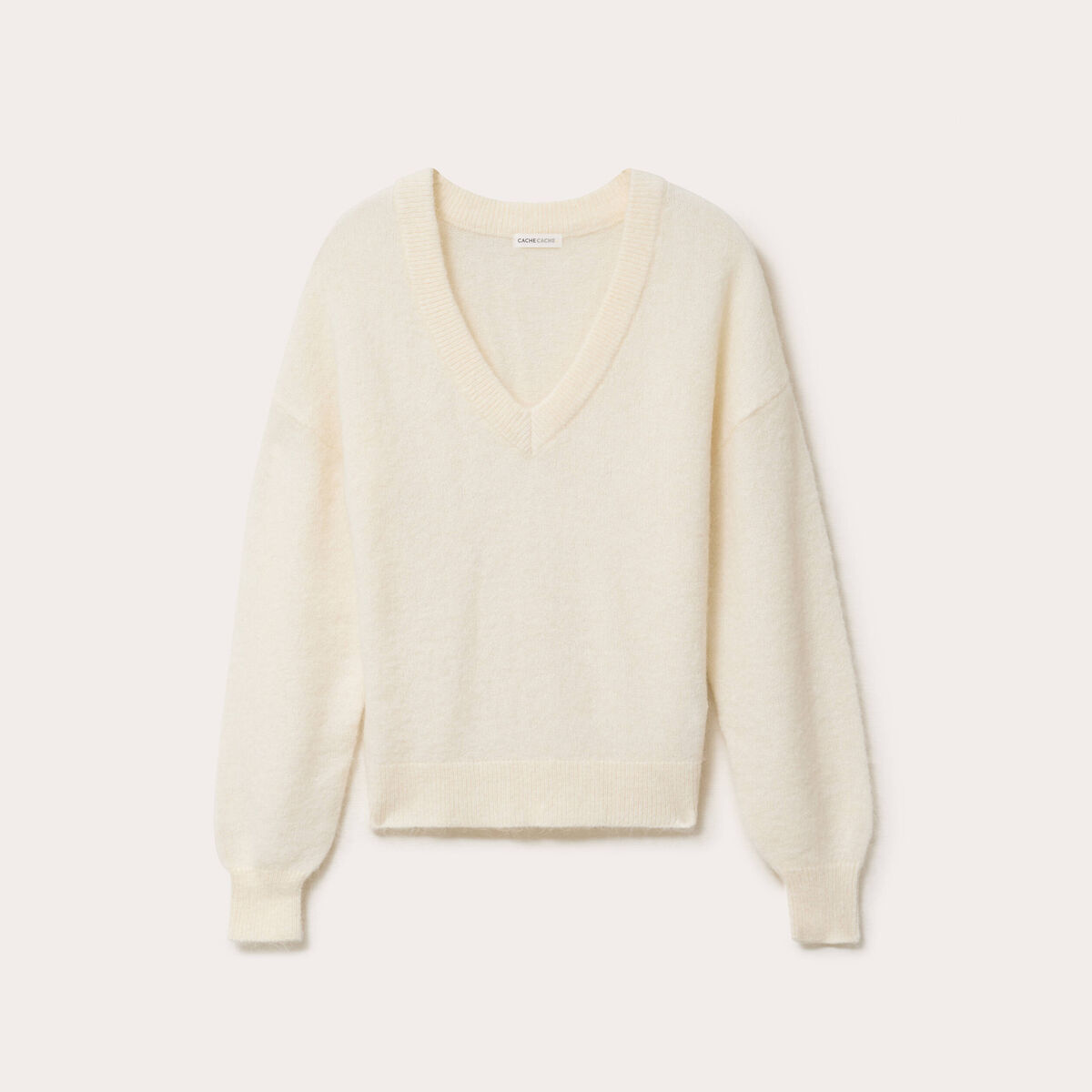 Pull duveteux ecru femme