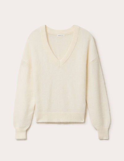 Pull duveteux ecru femme