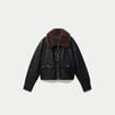 Veste droite similicuir col tailleur noir femme