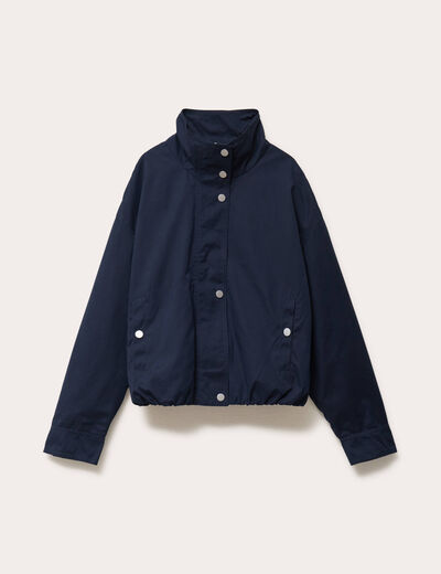 Blouson court bas resserr&eacute; bleu marine femme