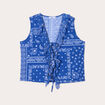 Blouse nou&eacute;e sans manches bleu femme