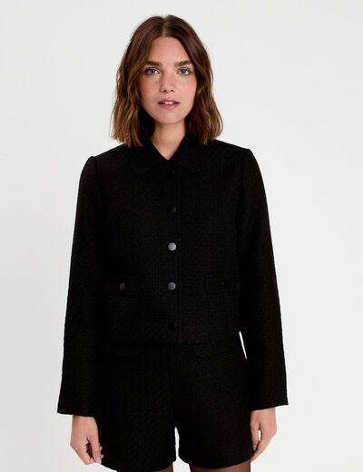Veste droite cropped en tweed noir femme