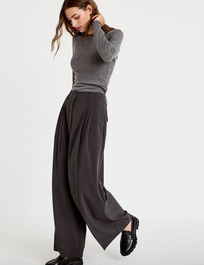 Pantalon large &agrave; pinces gris femme