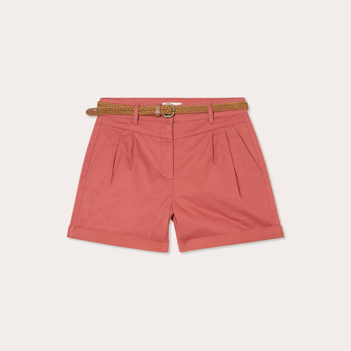 Short chino ceintur&eacute; vieux rose femme