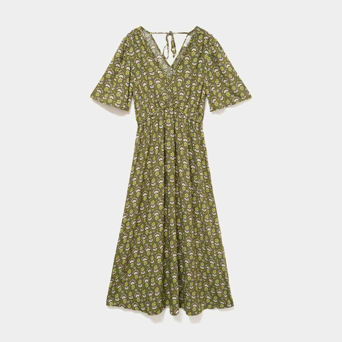 Robe longue manches courtes vert femme