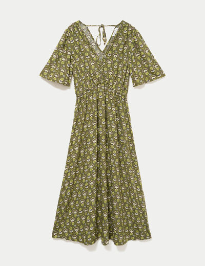 Robe longue manches courtes vert femme