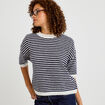 Pull ample duveteux manches courtes ecru femme