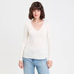 T-shirt thermique col en V plumetis ecru femme