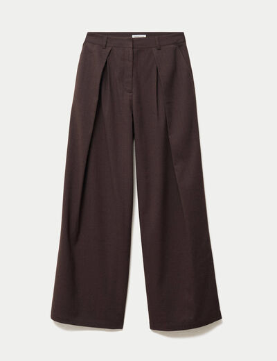 Pantalon bootcut taille haute chin&eacute; marron femme