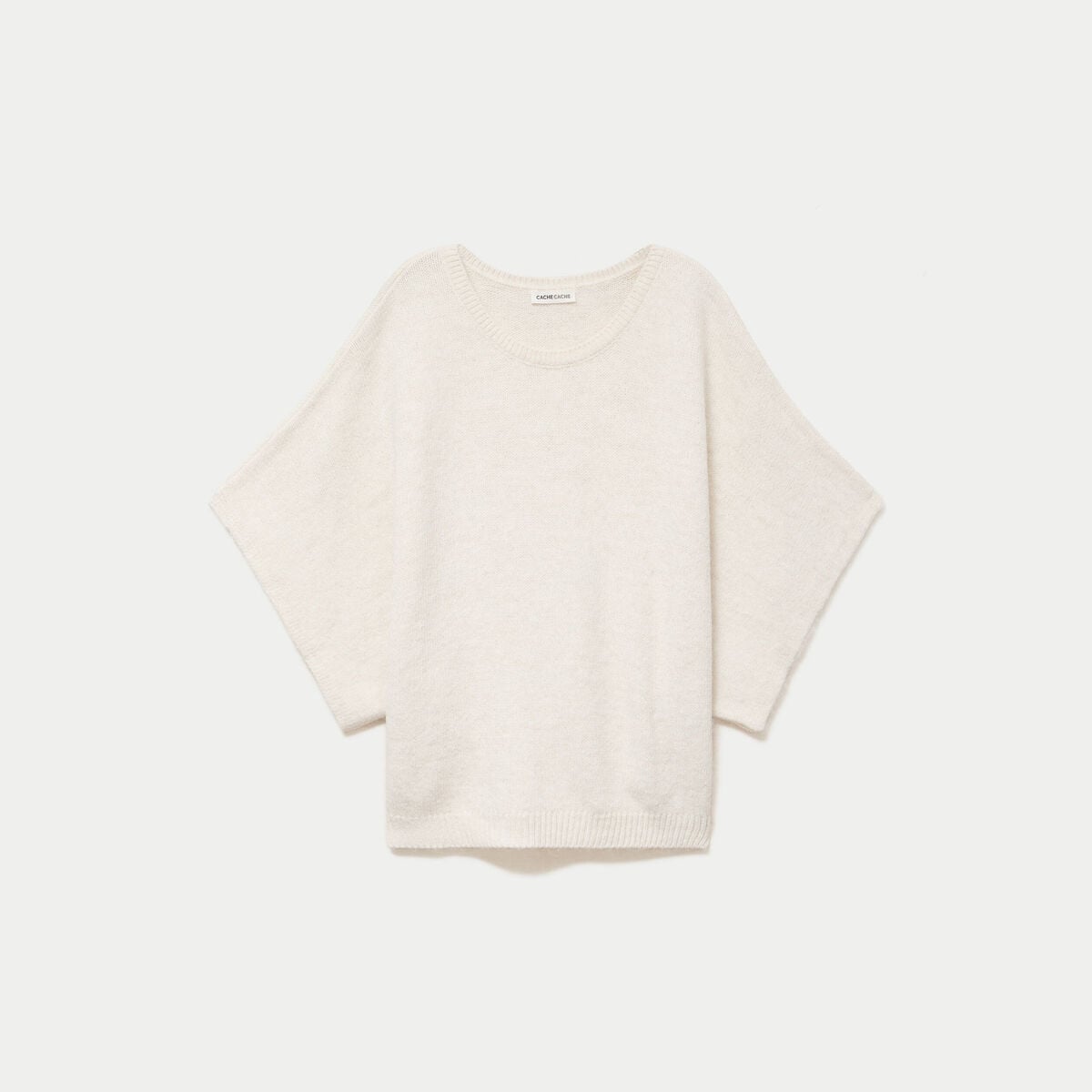 Pull oversize col rond manches courtes ecru femme