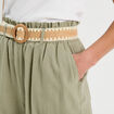 Pantalon large ceintur&eacute; contenant du lin vert kaki femme