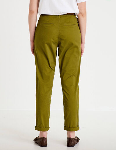 Pantalon chino 7/8&egrave;me vert kaki femme