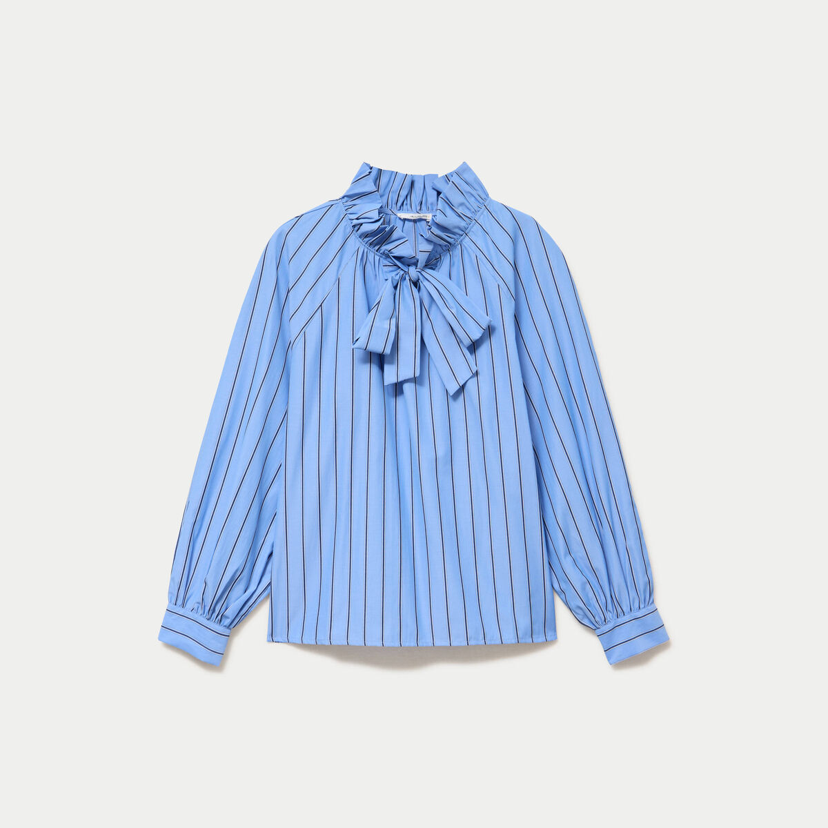 Blouse ample col montant manches longues bleu femme