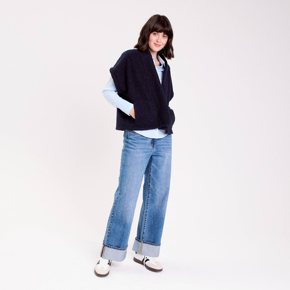 Gilet polaire manches courtes bleu marine femme