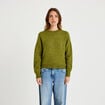 Pull col rond manches longues vert fonc&eacute; femme