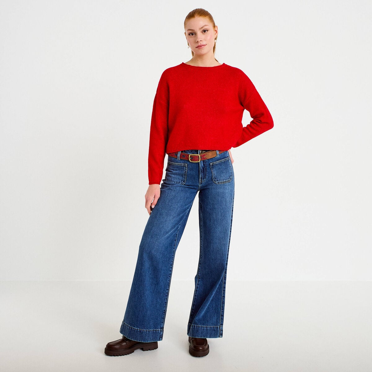 Jean bootcut ceinture amovible denim stone femme