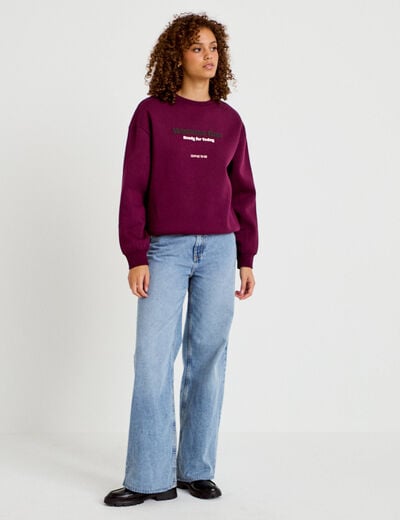 Sweat droit manches longues violet fonc&eacute; femme
