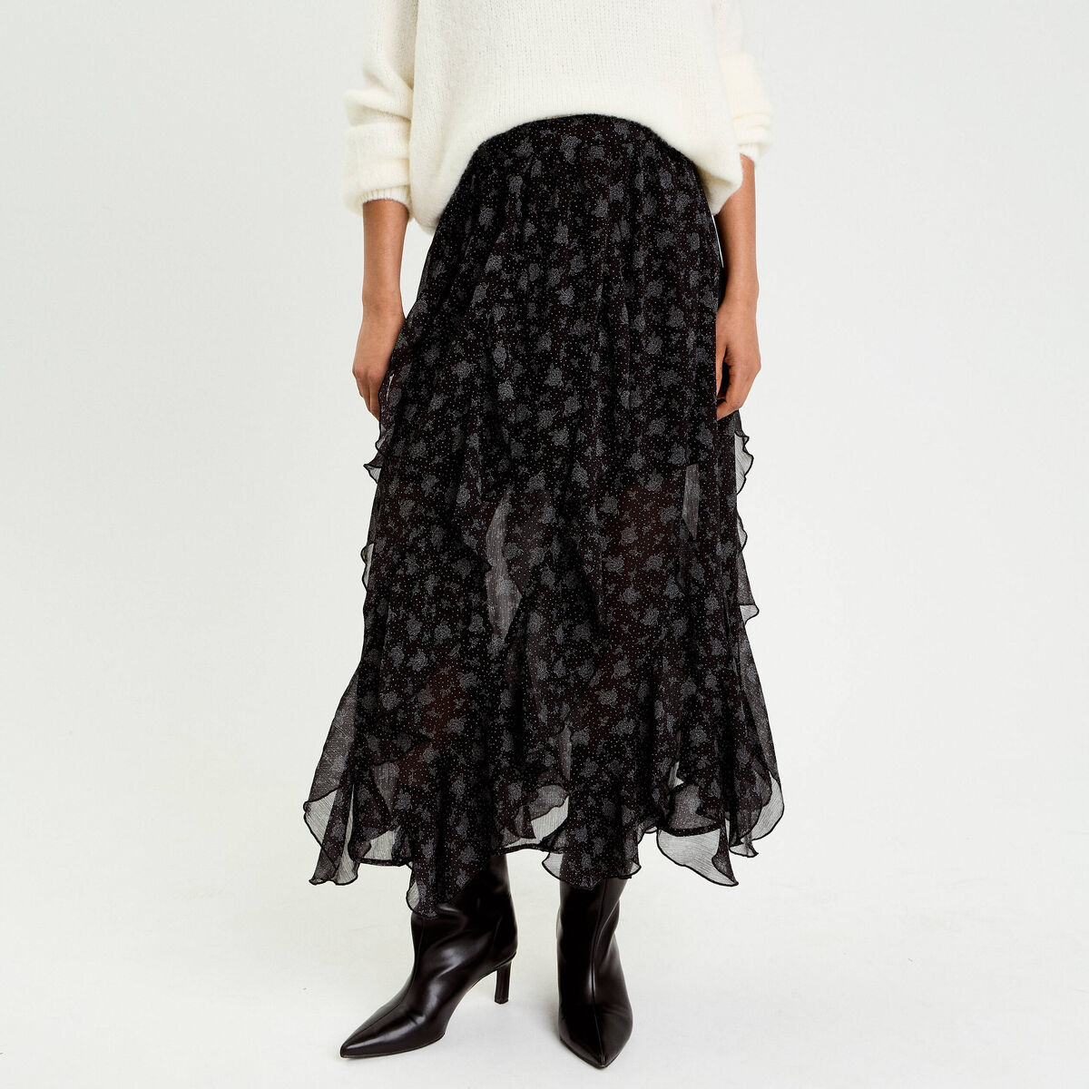 Jupon &eacute;vas&eacute; longueur 3/4 en voile noir femme