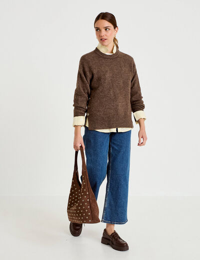 Pull manches longues marron fonc&eacute; femme