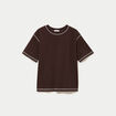 Top col rond manches courtes marron fonc&eacute; femme