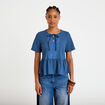 Blouse brod&eacute;e bleu fonc&eacute; femme
