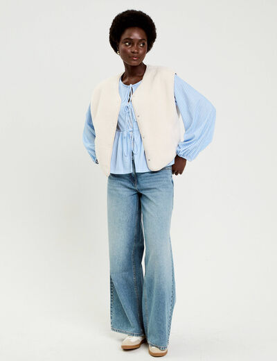 Blouse manches longues en cr&ecirc;pe blanc femme