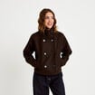 Veste chin&eacute;e col montant manches longues marron fonc&eacute; femme