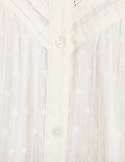 Blouse droite col rond manches longues ecru femme