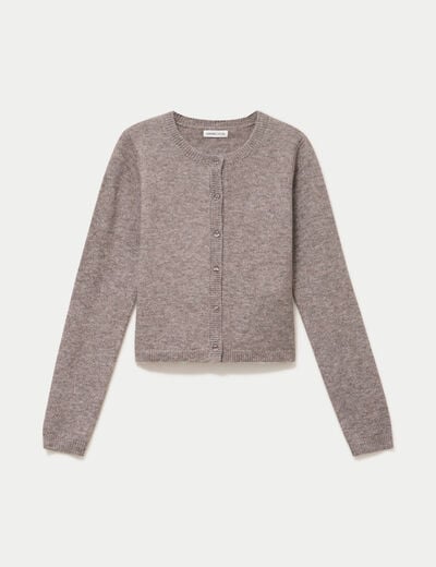 Gilet boutonn&eacute; manches longues taupe femme