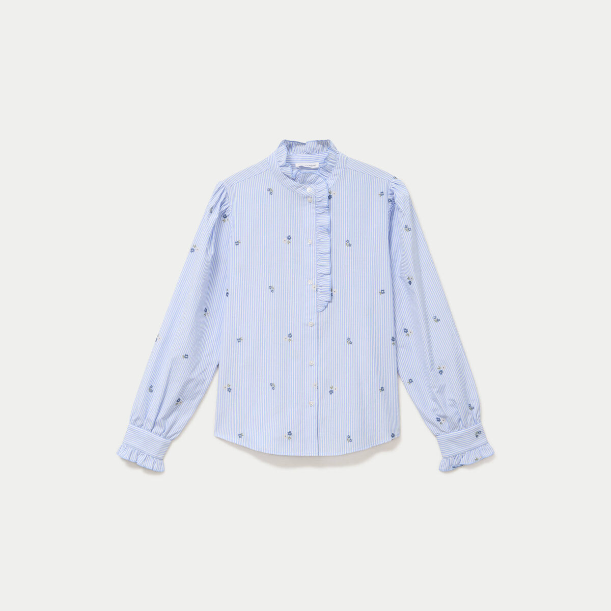 Chemise droite manches longues bleu ciel femme