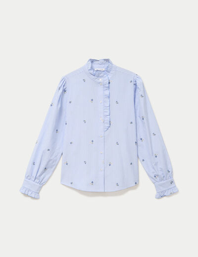 Chemise droite manches longues bleu ciel femme