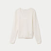 Pull col v manches longues ecru femme