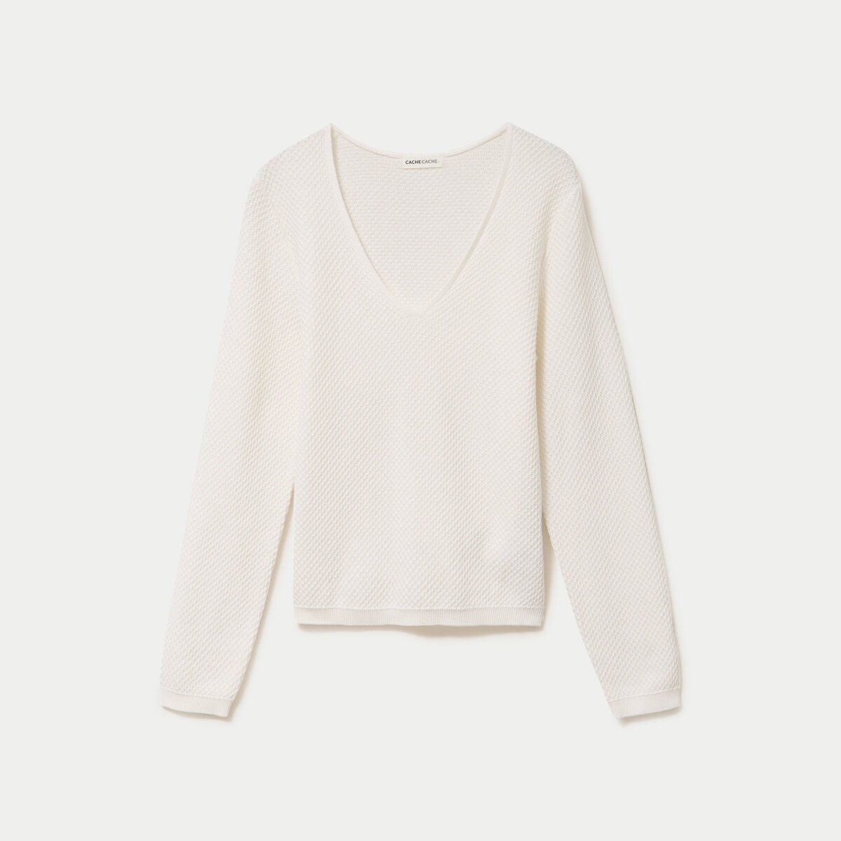 Pull col v manches longues ecru femme
