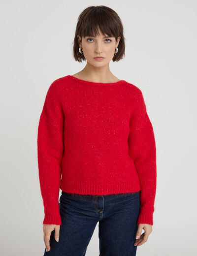 Pull d&eacute;collet&eacute; dos rouge femme